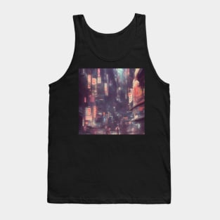 Urban Atmosphere Artistry - Moody Anime Noir Cinematic Japanese Cityscape Tank Top